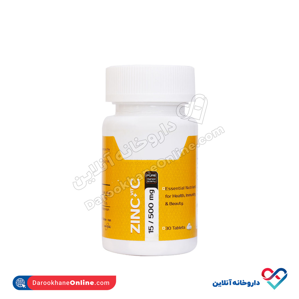 Arya-Daru-Zinc-and-vitamin-C-30-Tabs.jpg قرص زینک پلاس ویتامین C آریا دارو 30 عددی - Image 1